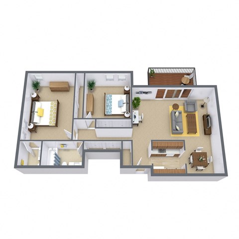 Floor plan for 2 beds, 1.5 baths, 1250 sqft
